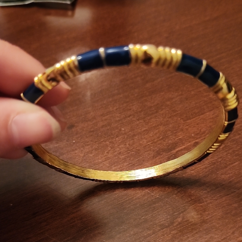 Vintage Gold-Tone Bracelet with Navy Enamel Accents